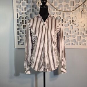 Ralph Lauren Pink Black White Striped Button Down Shirt Womens Size S
